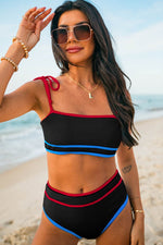 Load image into Gallery viewer, Black Triple Color Trimmed High Waist Bikini Set - Fashion Queen -  11
