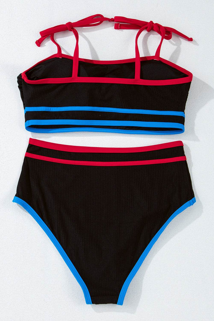 Black Triple Color Trimmed High Waist Bikini Set - Fashion Queen -  13