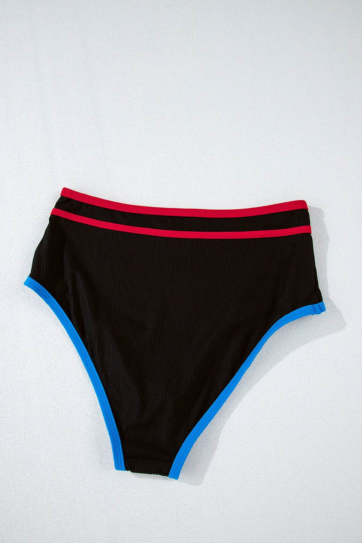 Black Triple Color Trimmed High Waist Bikini Set - Fashion Queen -  15
