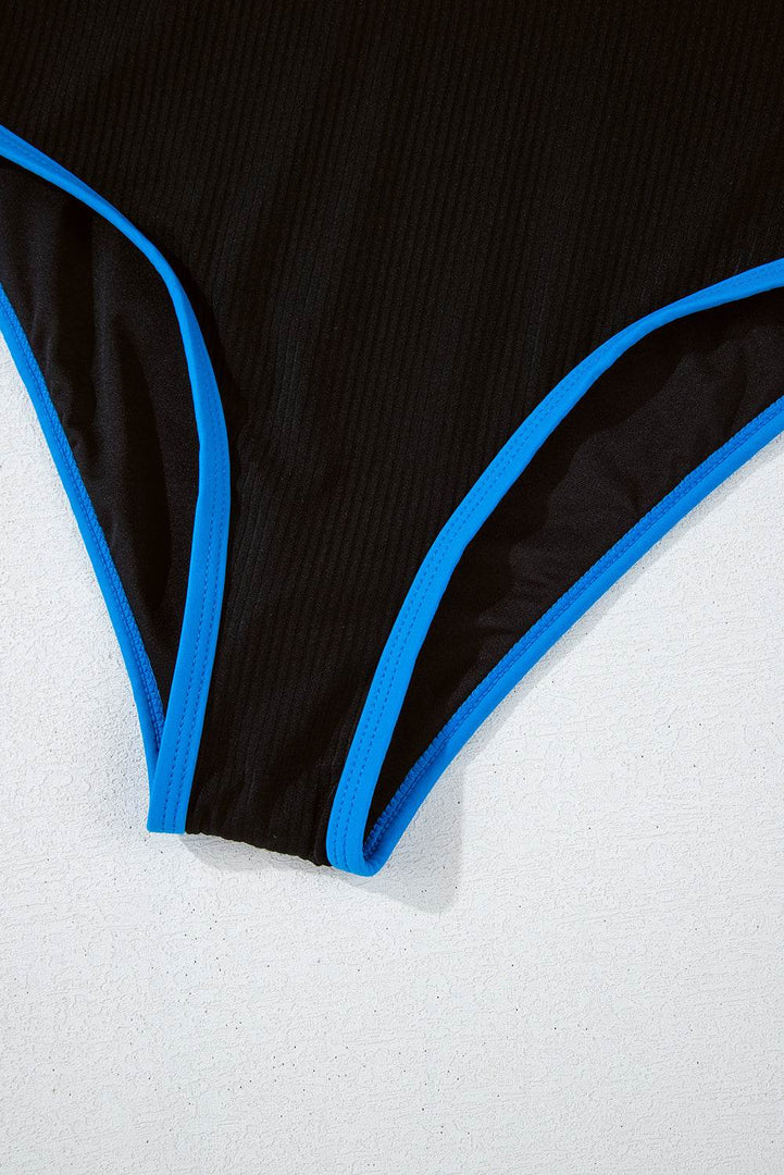 Black Triple Color Trimmed High Waist Bikini Set - Fashion Queen -  16