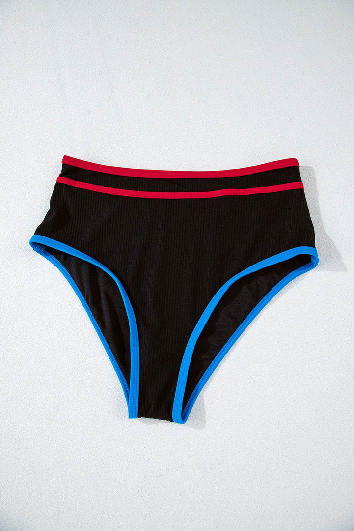 Black Triple Color Trimmed High Waist Bikini Set - Fashion Queen -  17