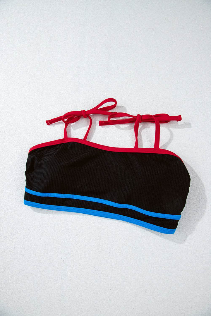 Black Triple Color Trimmed High Waist Bikini Set - Fashion Queen -  21