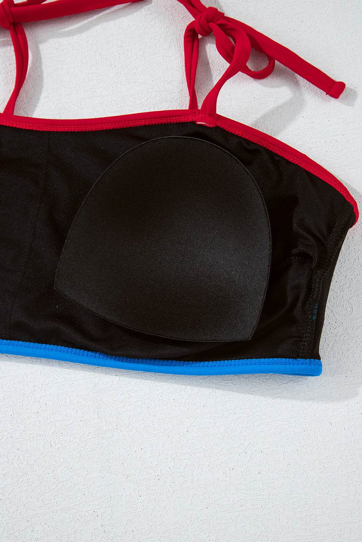 Black Triple Color Trimmed High Waist Bikini Set - Fashion Queen -  24