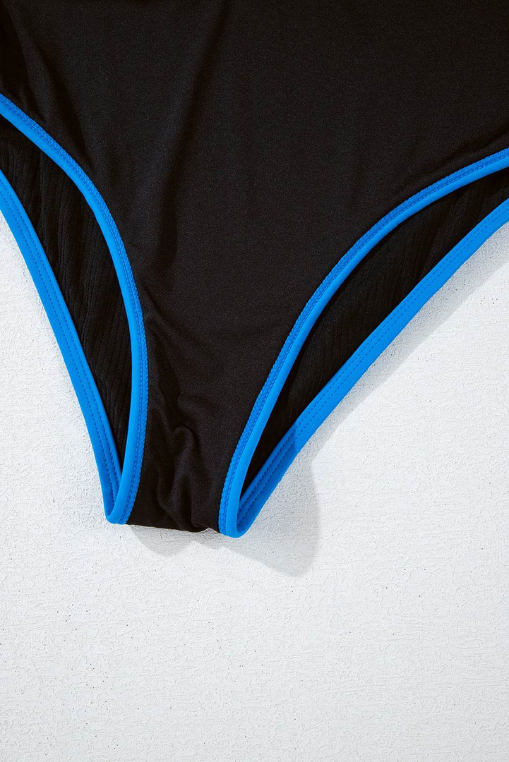 Black Triple Color Trimmed High Waist Bikini Set - Fashion Queen -  25