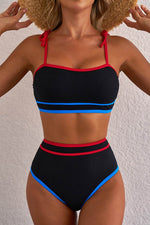 Load image into Gallery viewer, Black Triple Color Trimmed High Waist Bikini Set - Fashion Queen -  4
