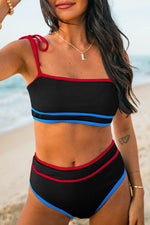 Load image into Gallery viewer, Black Triple Color Trimmed High Waist Bikini Set - Fashion Queen -  7
