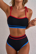 Load image into Gallery viewer, Black Triple Color Trimmed High Waist Bikini Set - Fashion Queen -  8
