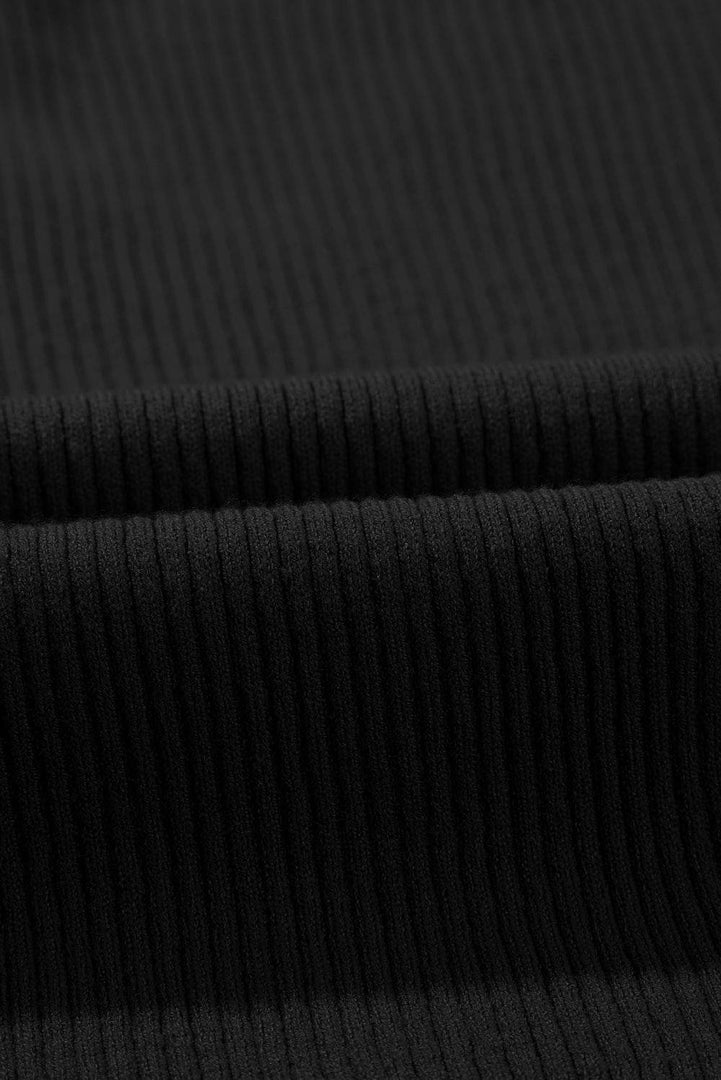 Black V Neck Ribbed Knit Lightweight Short Sleeve Sweater - Fashion Queen -  16