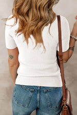 Load image into Gallery viewer, Black V Neck Ribbed Knit Lightweight Short Sleeve Sweater - Fashion Queen -  19
