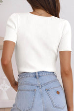 Load image into Gallery viewer, Black V Neck Ribbed Knit Lightweight Short Sleeve Sweater - Fashion Queen -  23
