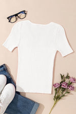 Load image into Gallery viewer, Black V Neck Ribbed Knit Lightweight Short Sleeve Sweater - Fashion Queen -  29
