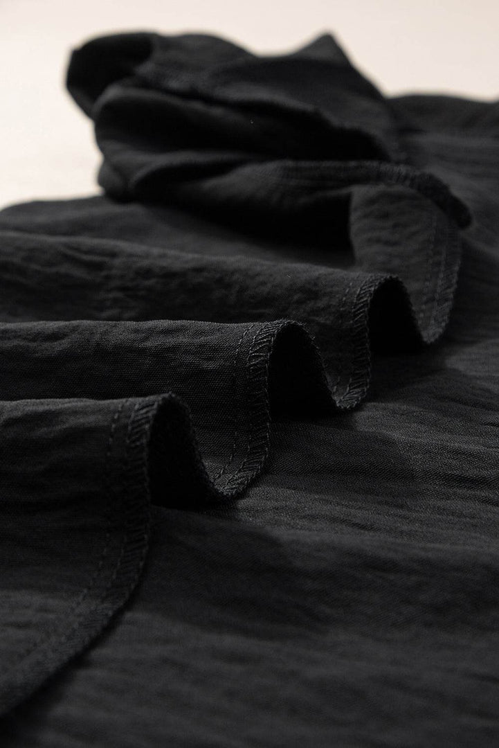 Black V Neck Ruffle Short Sleeve Blouse - Fashion Queen -  11