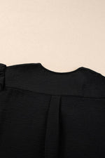 Load image into Gallery viewer, Black V Neck Ruffle Short Sleeve Blouse - Fashion Queen -  9

