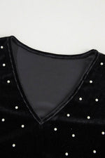 Load image into Gallery viewer, Black Velvet Beaded Long Sleeve V Neck Bodysuit - Fashion Queen -  18
