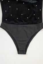 Load image into Gallery viewer, Black Velvet Beaded Long Sleeve V Neck Bodysuit - Fashion Queen -  20
