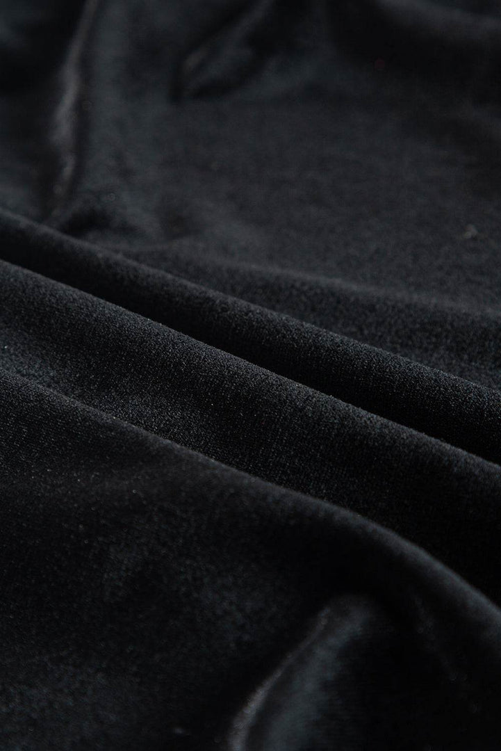 Black Velvet Long Sleeve Surplice High Waist Mini Dress - Fashion Queen -  6