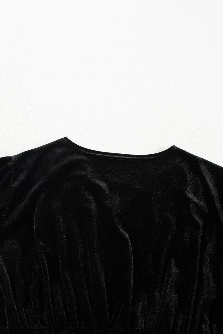 Black Velvet Long Sleeve Surplice High Waist Mini Dress - Fashion Queen -  7