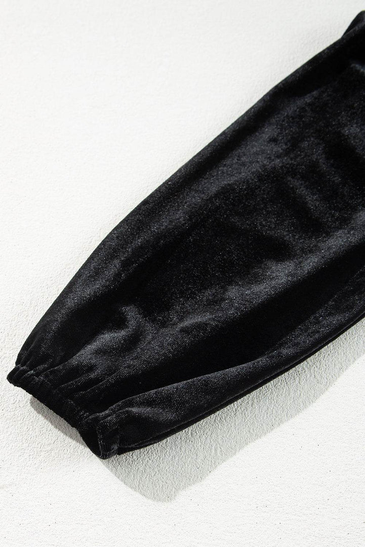 Black Velvet Long Sleeve Surplice High Waist Mini Dress - Fashion Queen -  8