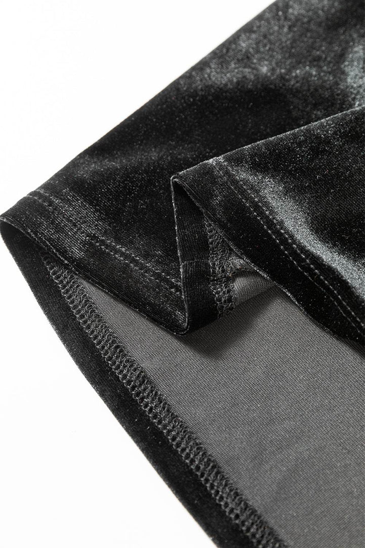 Black Velvet Square Neck Sleeveless High Waist Mini Dress with Pockets - Fashion Queen -  11