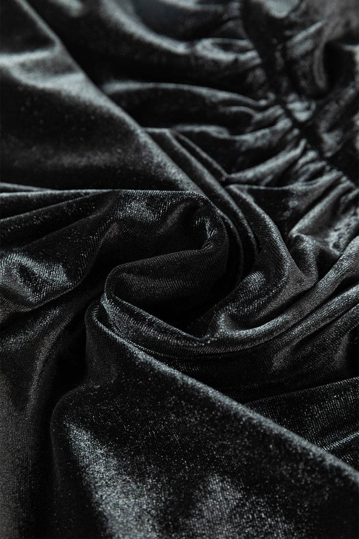 Black Velvet Square Neck Sleeveless High Waist Mini Dress with Pockets - Fashion Queen -  12
