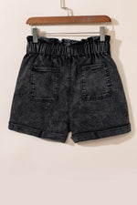 Load image into Gallery viewer, Black Vintage Washed Frilled High Waist Denim Shorts - Fashion Queen -  10
