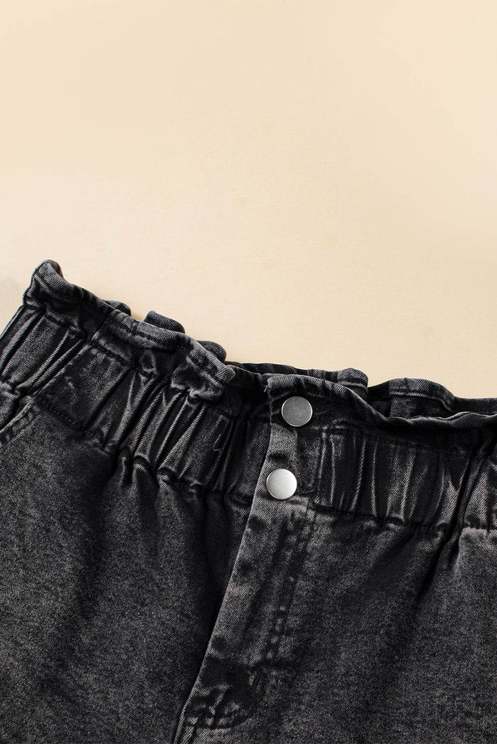 Black Vintage Washed Frilled High Waist Denim Shorts - Fashion Queen -  11