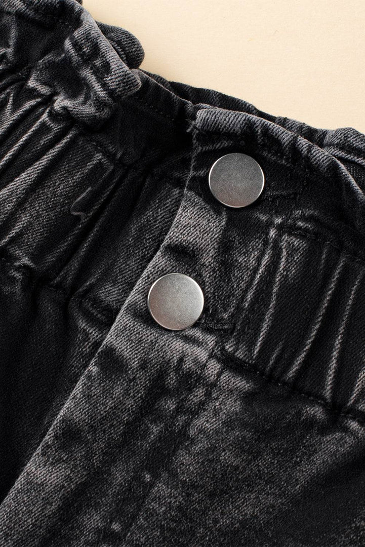 Black Vintage Washed Frilled High Waist Denim Shorts - Fashion Queen -  12