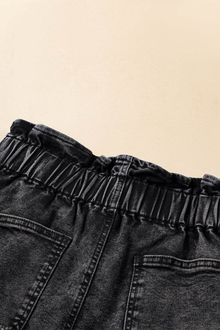 Black Vintage Washed Frilled High Waist Denim Shorts - Fashion Queen -  17