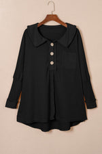 Load image into Gallery viewer, Black Waffle Knit Buttoned Long Sleeve Top - Fashion Queen -  10
