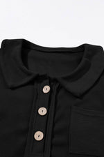 Load image into Gallery viewer, Black Waffle Knit Buttoned Long Sleeve Top - Fashion Queen -  15
