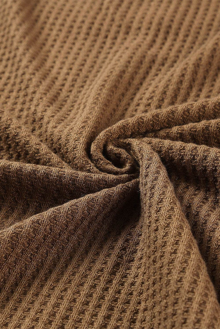 Black Waffle Knit Buttoned Long Sleeve Top - Fashion Queen -  29