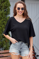 Load image into Gallery viewer, Black Waffle Knit Drop Shoulder Loose Top - Fashion Queen -  1
