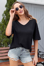 Load image into Gallery viewer, Black Waffle Knit Drop Shoulder Loose Top - Fashion Queen -  2

