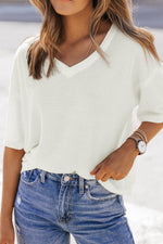 Load image into Gallery viewer, Black Waffle Knit Drop Shoulder Loose Top - Fashion Queen -  26
