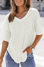 Load image into Gallery viewer, Black Waffle Knit Drop Shoulder Loose Top - Fashion Queen -  27
