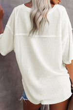 Load image into Gallery viewer, Black Waffle Knit Drop Shoulder Loose Top - Fashion Queen -  29
