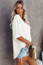 Load image into Gallery viewer, Black Waffle Knit Drop Shoulder Loose Top - Fashion Queen -  30
