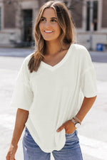 Load image into Gallery viewer, Black Waffle Knit Drop Shoulder Loose Top - Fashion Queen -  4
