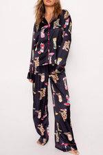 Load image into Gallery viewer, Black Western Cowgirl Boots Printed Satin Long Pajama Set - Fashion Queen -  1
