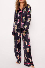 Black Western Cowgirl Boots Printed Satin Long Pajama Set - Fashion Queen -  1