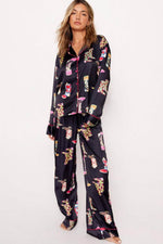 Load image into Gallery viewer, Black Western Cowgirl Boots Printed Satin Long Pajama Set - Fashion Queen -  4
