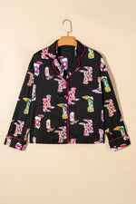 Load image into Gallery viewer, Black Western Cowgirl Boots Printed Satin Long Pajama Set - Fashion Queen -  5
