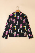 Load image into Gallery viewer, Black Western Cowgirl Boots Printed Satin Long Pajama Set - Fashion Queen -  6

