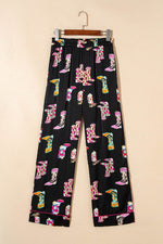 Load image into Gallery viewer, Black Western Cowgirl Boots Printed Satin Long Pajama Set - Fashion Queen -  7
