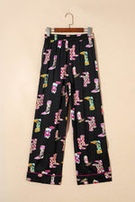 Load image into Gallery viewer, Black Western Cowgirl Boots Printed Satin Long Pajama Set - Fashion Queen -  8
