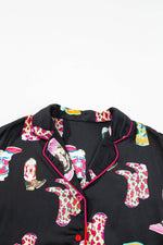 Load image into Gallery viewer, Black Western Cowgirl Boots Printed Satin Long Pajama Set - Fashion Queen -  9
