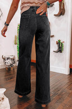 Load image into Gallery viewer, Black Wide Leg Pocketed High Waist Jeans - Fashion Queen -  2
