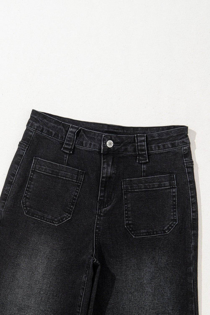 Black Wide Leg Pocketed High Waist Jeans - Fashion Queen -  7