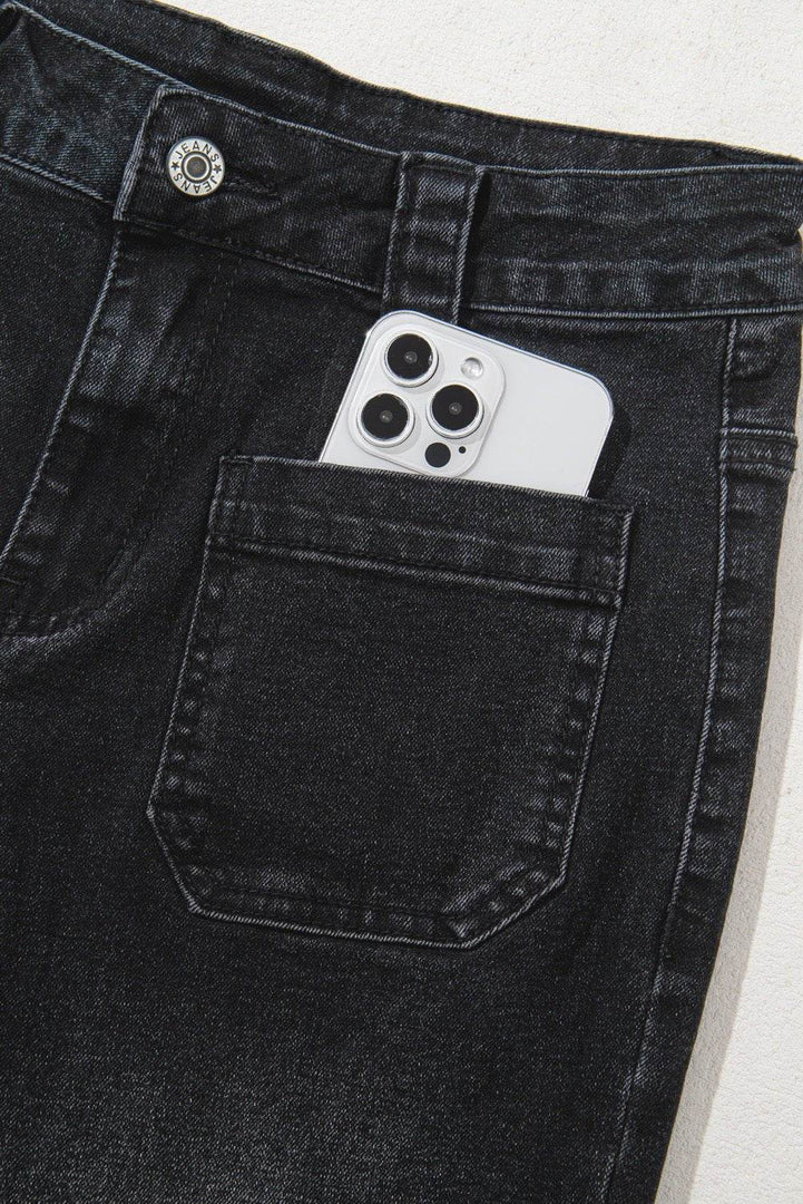 Black Wide Leg Pocketed High Waist Jeans - Fashion Queen -  9