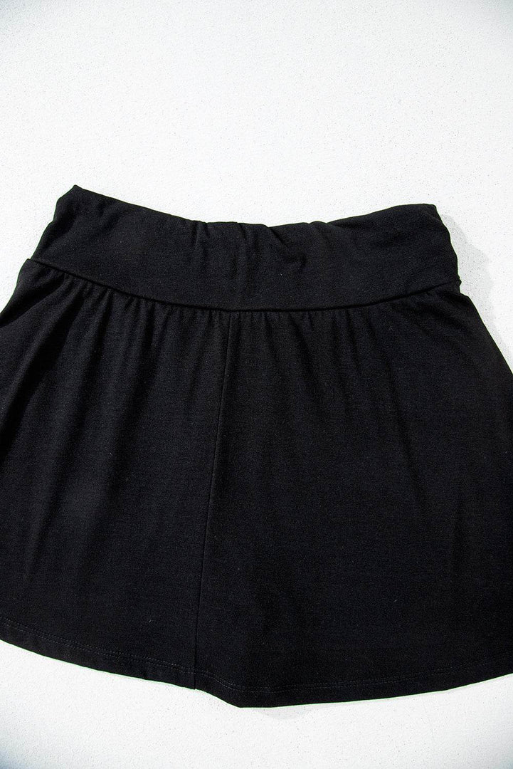 Black Wide Waistband Ruched Skort - Fashion Queen -  10